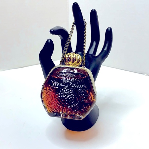 Other - Vintage Glass Engraved Gold Cap & Chain 70’s Perfume Bottle | Collectors Piece